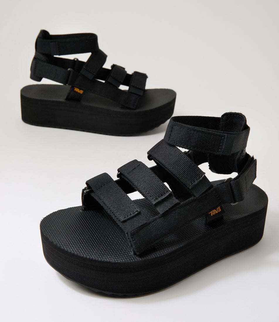 W Flatform Mevia Black Fabric Sandals