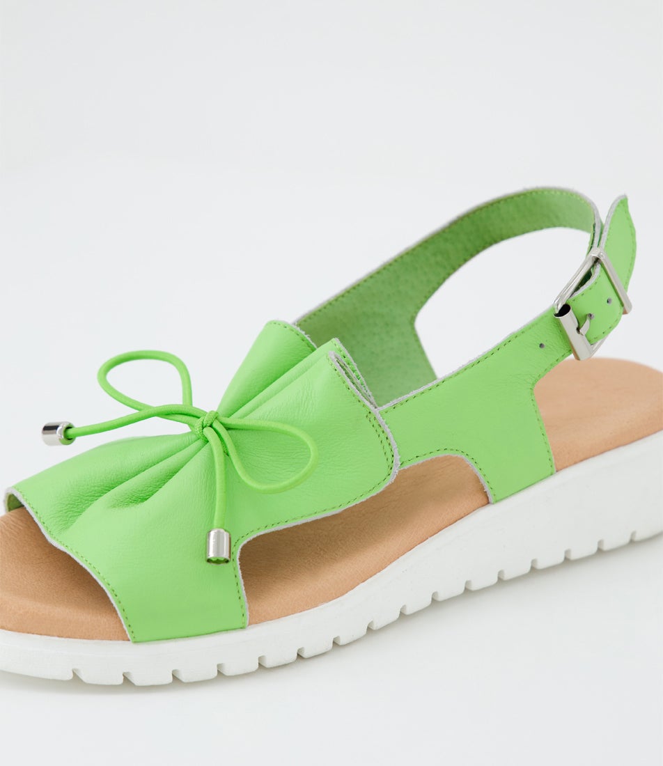 Malika Light Lime White Leather Sandals