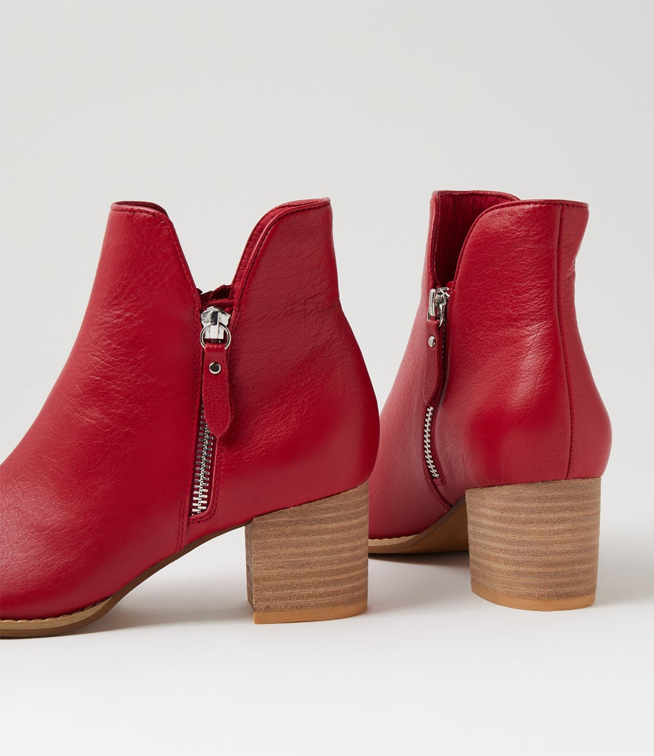 Shaine Dark Red Leather Ankle Boots