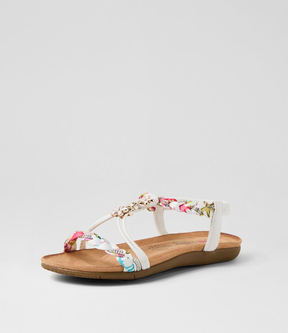 Frose White Fabric Sandals