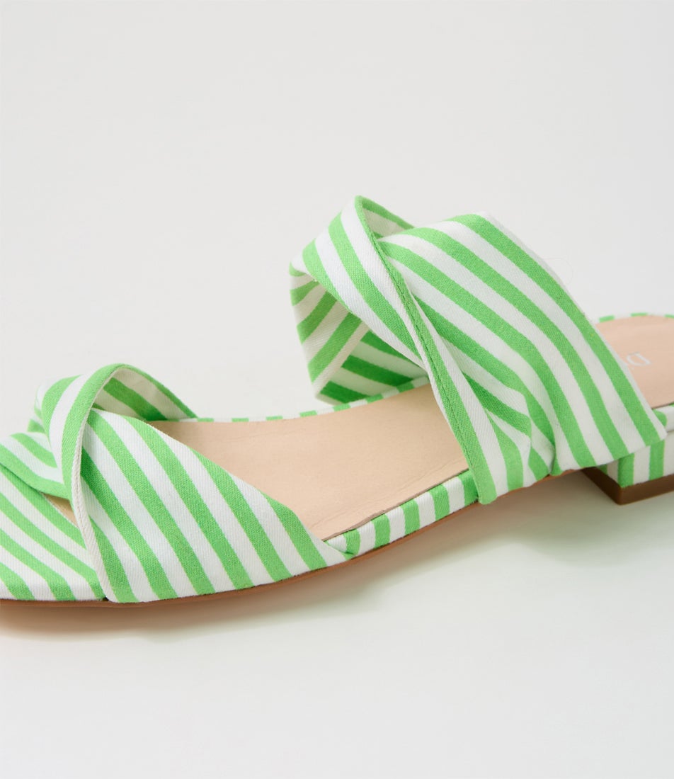Mazzy Lime White Stripe Fabric Sandals