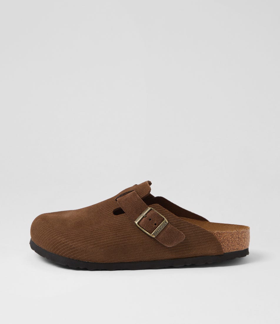 BIRKENSTOCK Boston Corduroy Dark Tea Suede Flat Shoes