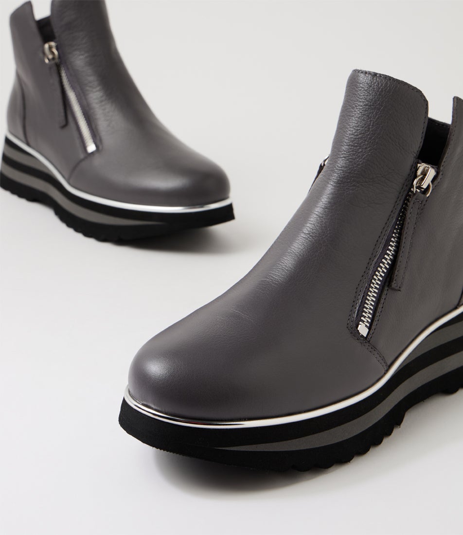Evol Charcoal Black Leather Ankle Boots