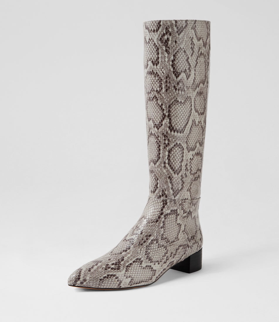Ciper Grey Snake Leather Knee High Boots