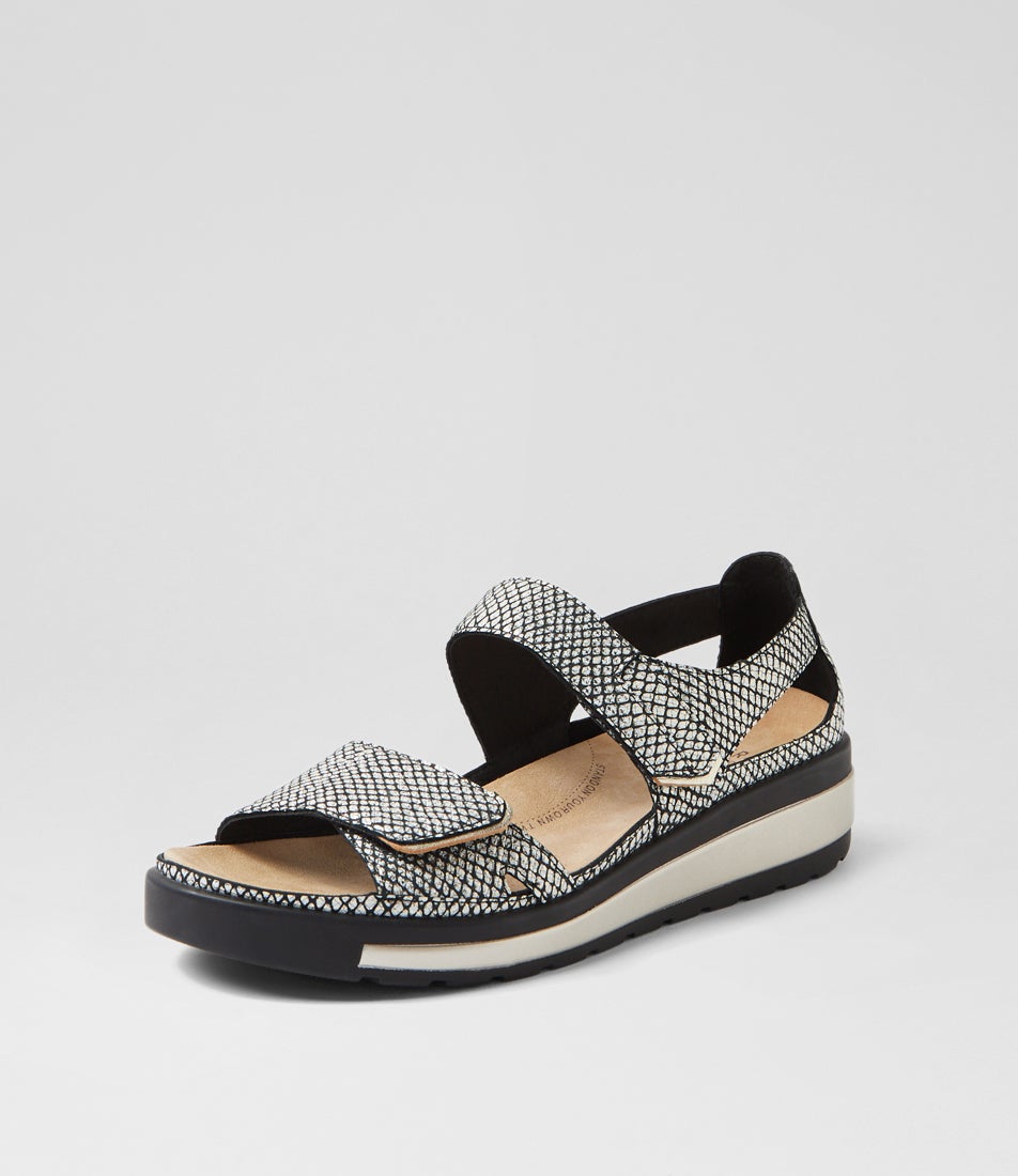Gedd W Black Gold Print Leather Sandals