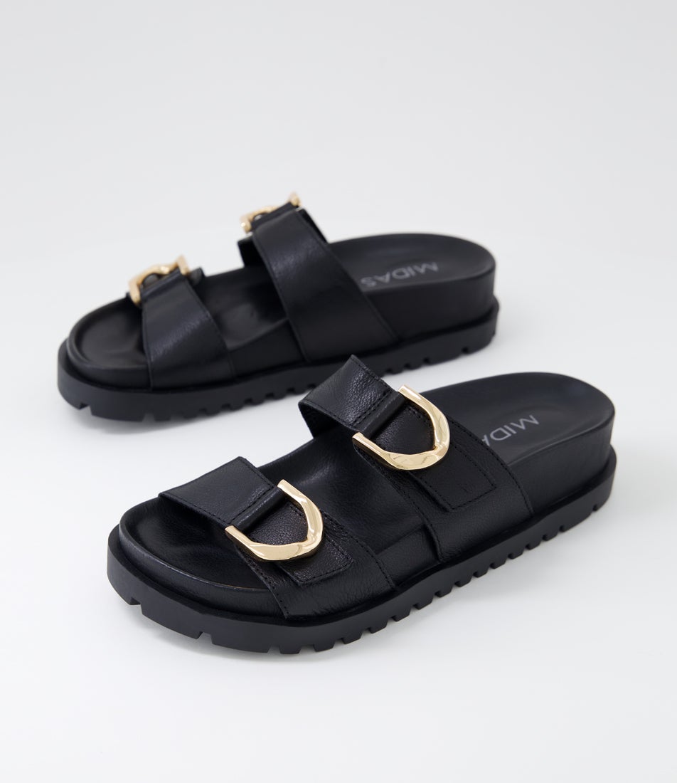 Ully Black Leather Slides