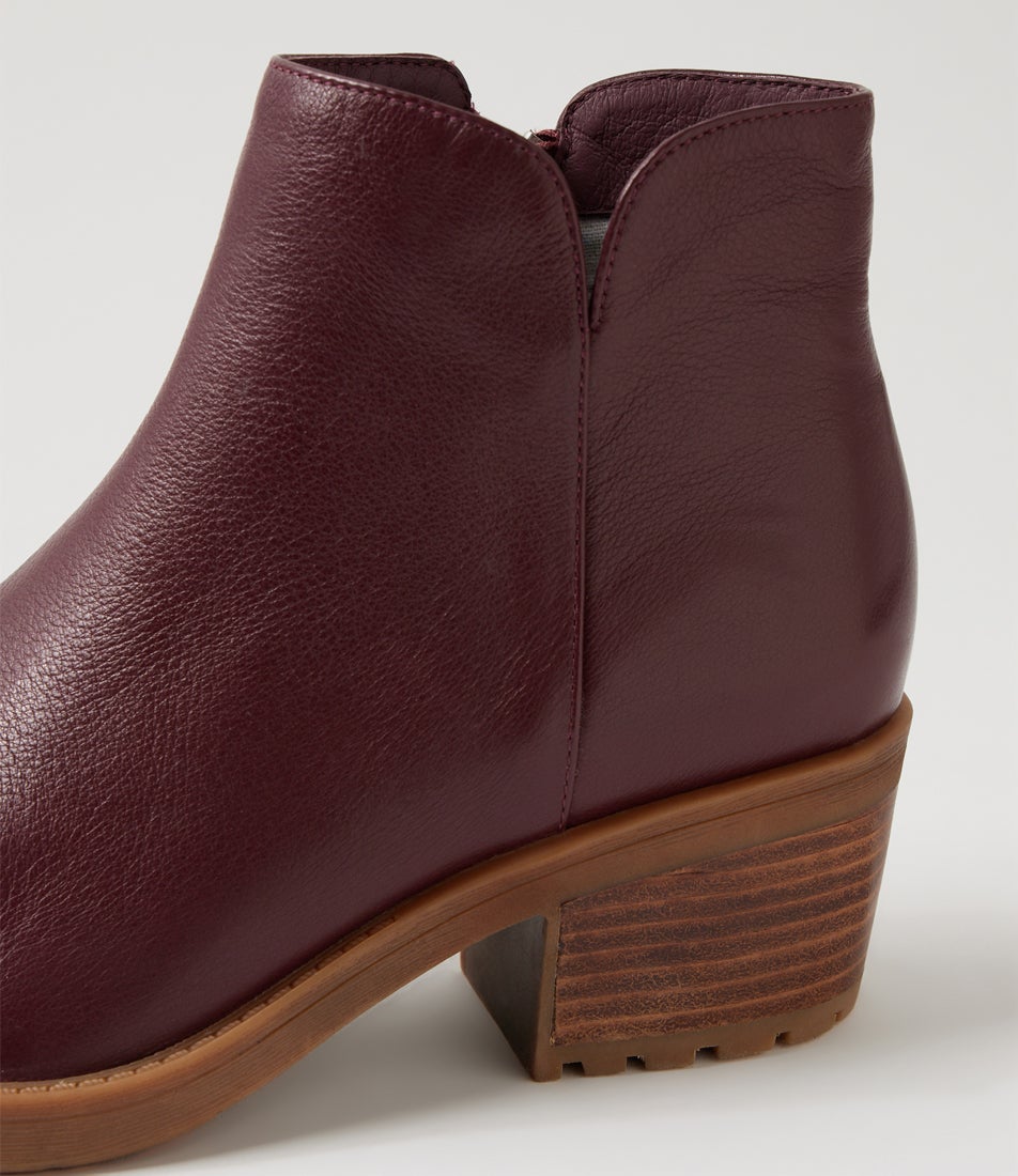 Liem Burgundy Leather Ankle Boots