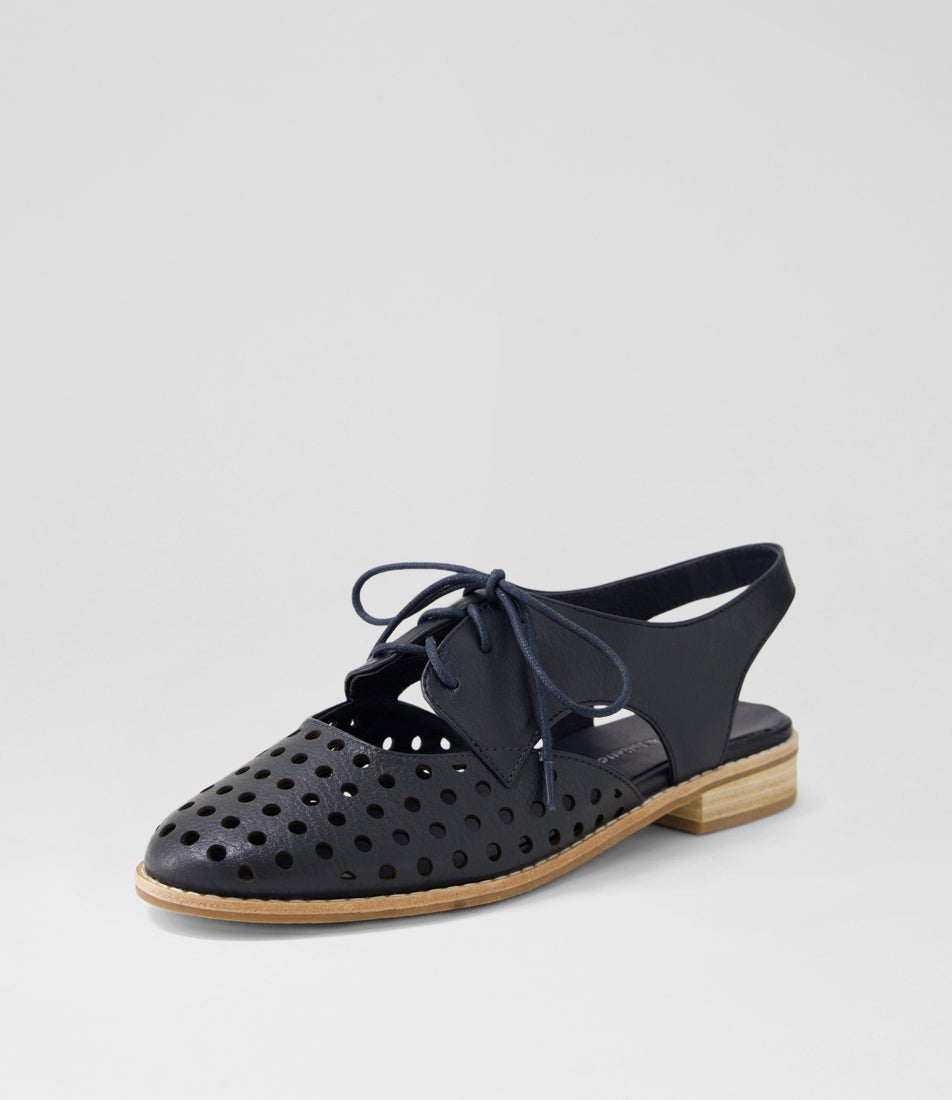 Aven Navy Leather Lace Up Flats