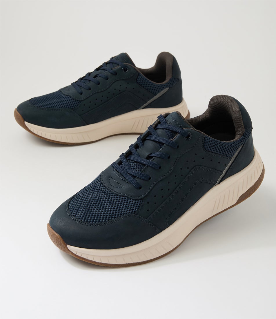Keegan Navy Leather Lace Up Flats