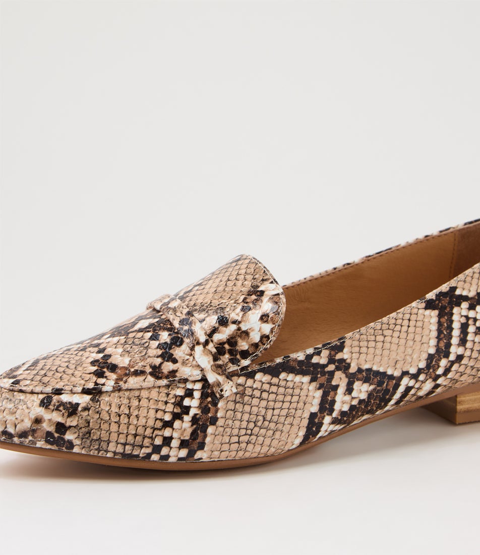 Daele Nude Dark Brown Snake Leather Flat Shoes
