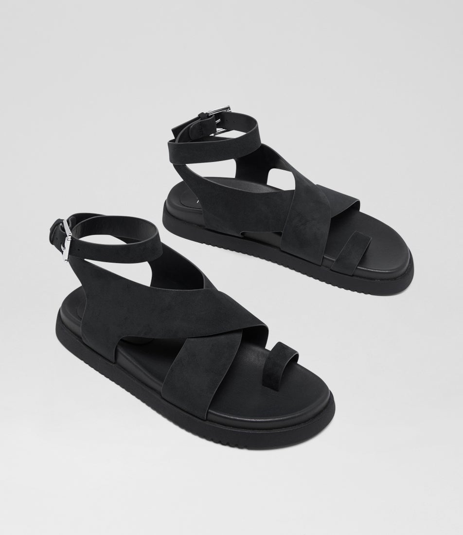 Redeem Black Microsuede Sandals