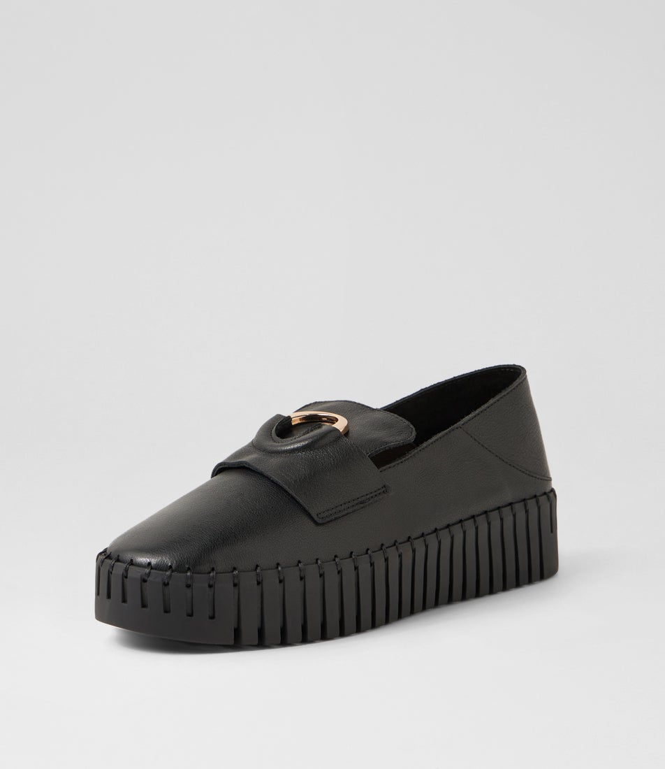 Burbanks Black Leather Flat Shoes