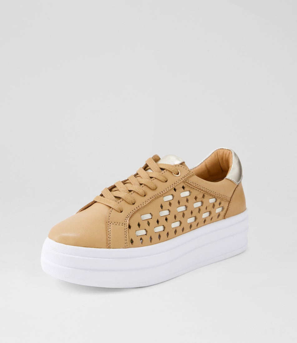 Ilona Camel Gold Leather Sneakers