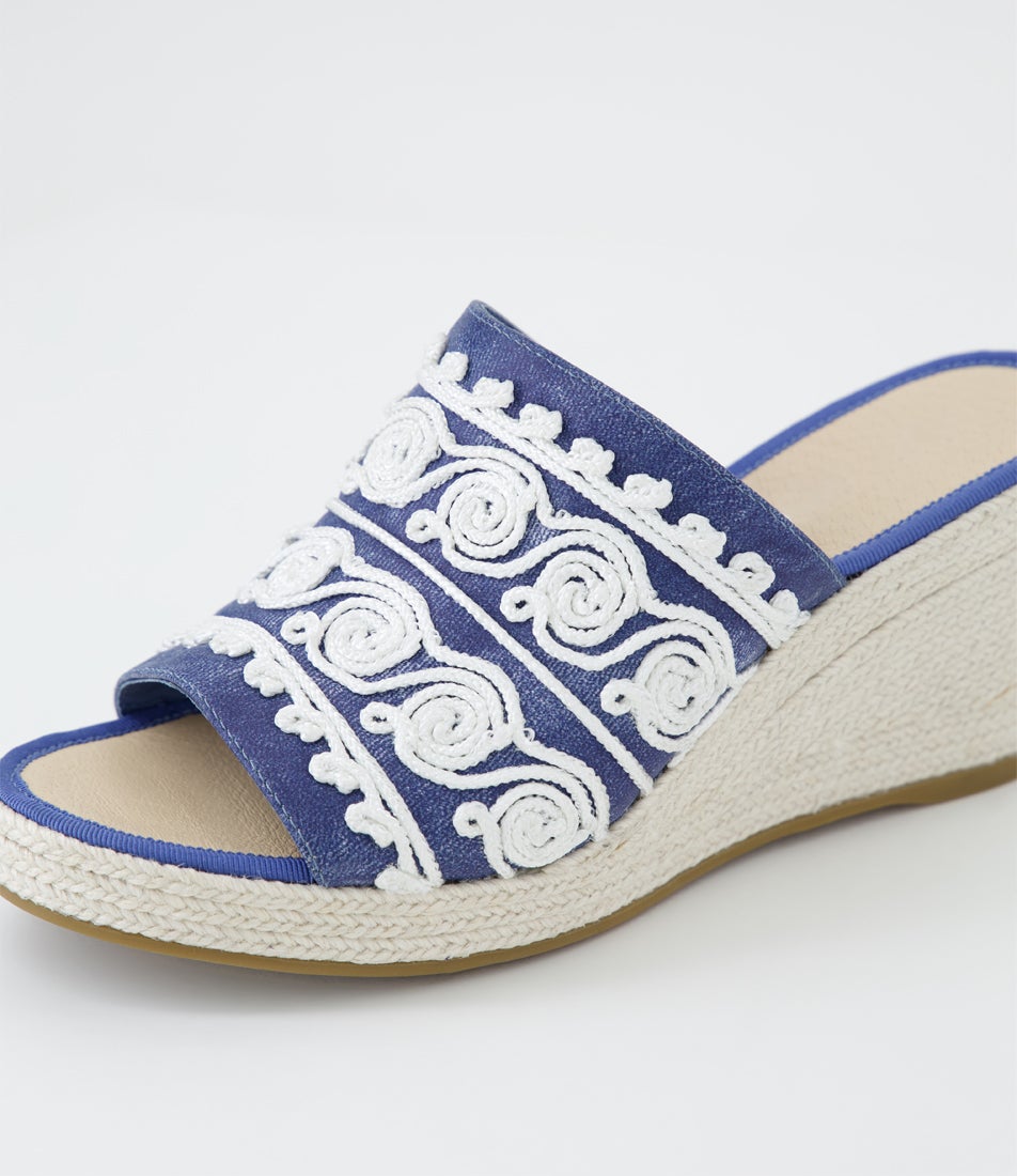 Pelexa Blue Distressed Denim Natural Leather Sandals
