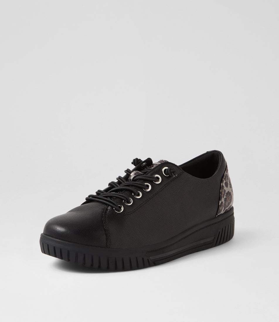 Ty D Black Leopard Leather Suede Sneakers