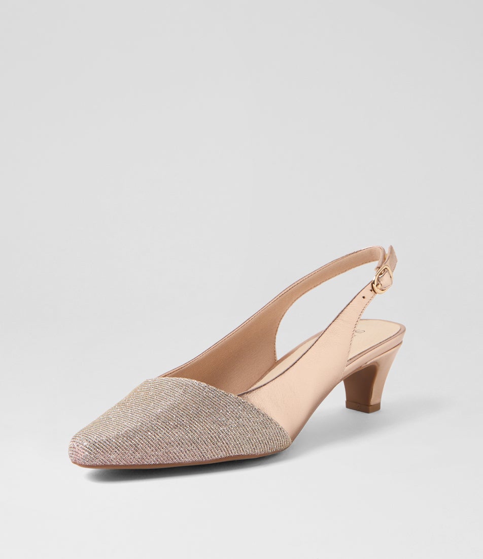 Linsain Champagne Sparkle Fabric Leather Heels Linsain Champagne Sparkle Fabric Leather Heels
