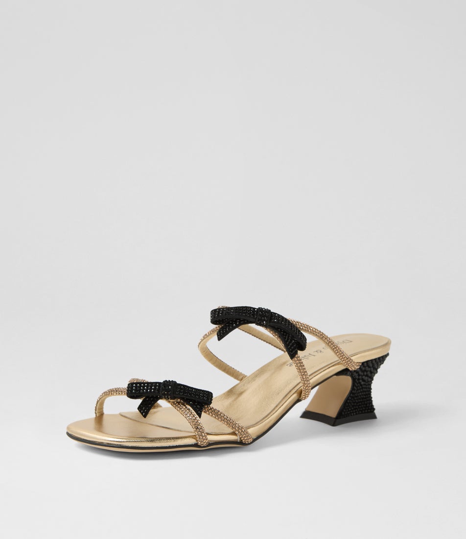 Vikia Gold Black Jewels Leather Sandals