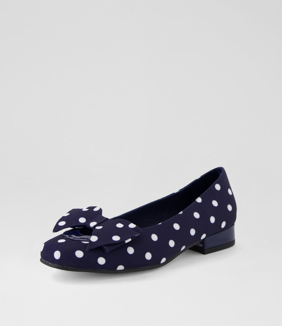 Britsas Navy White Spot Fabric Patent Heels