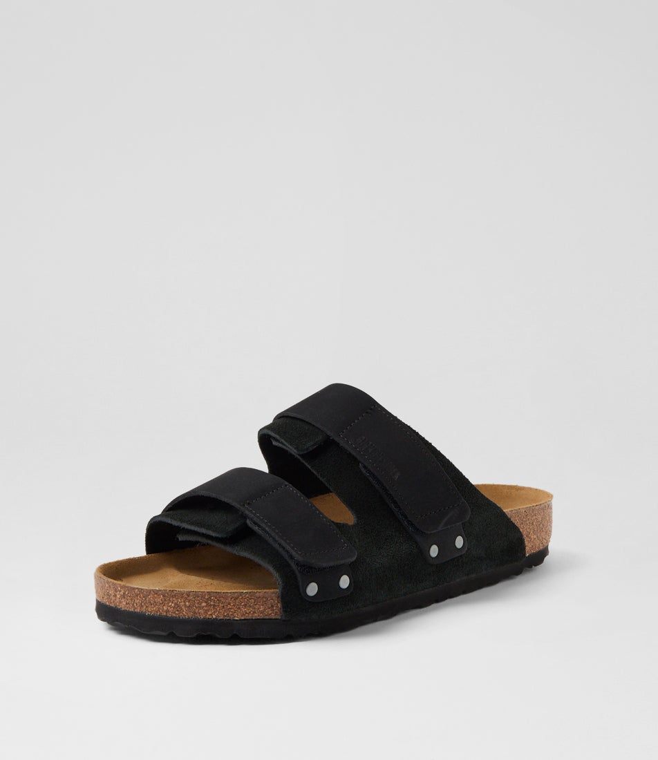 Uji Mens Black Suede Nubuck Slides