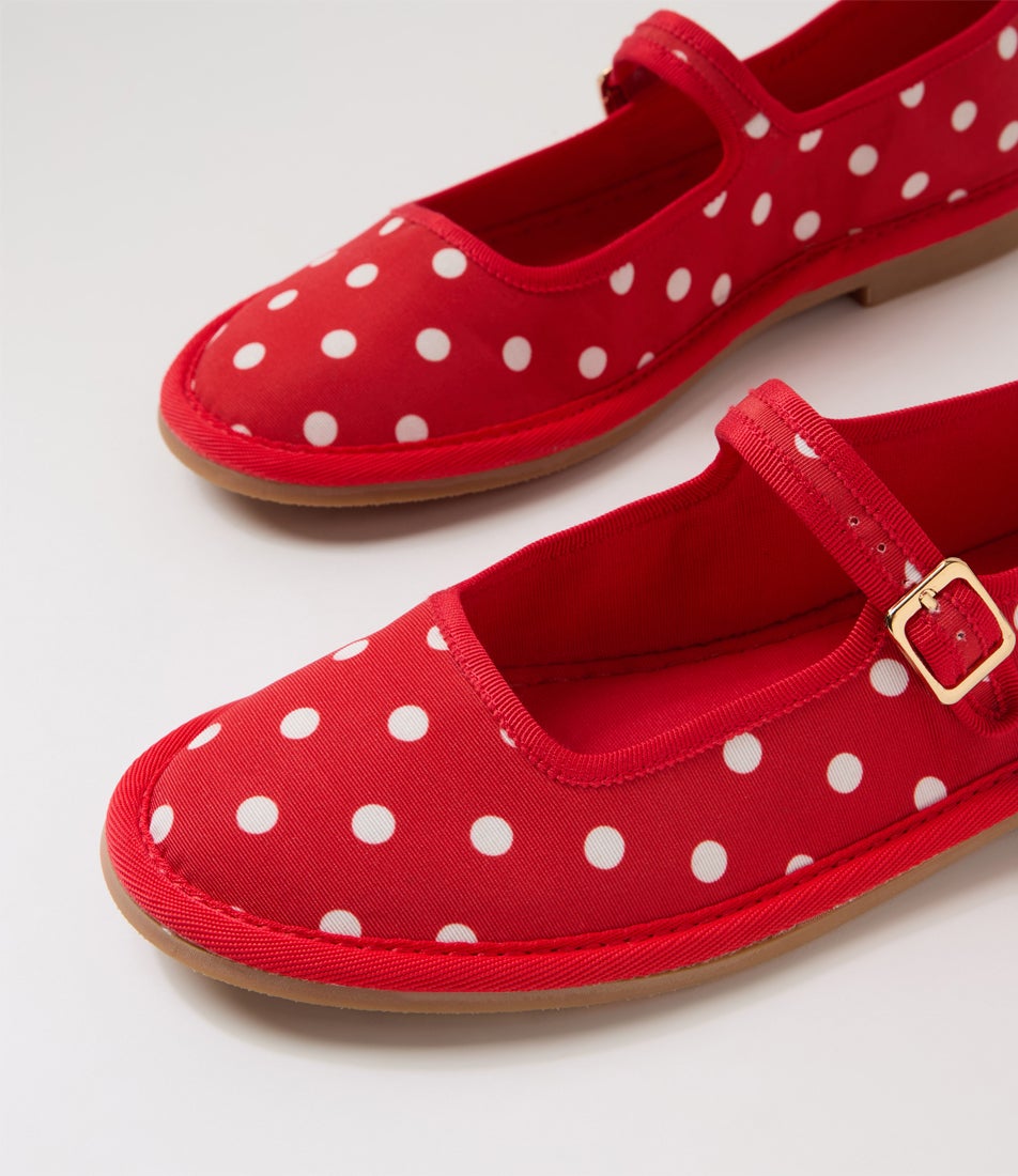 Lairoys Red White Spot Fabric Flat Shoes Lairoys Red White Spot Fabric Flat Shoes