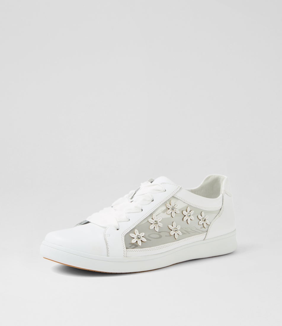 Desha Xw White Silver Jewels Leather Sneakers