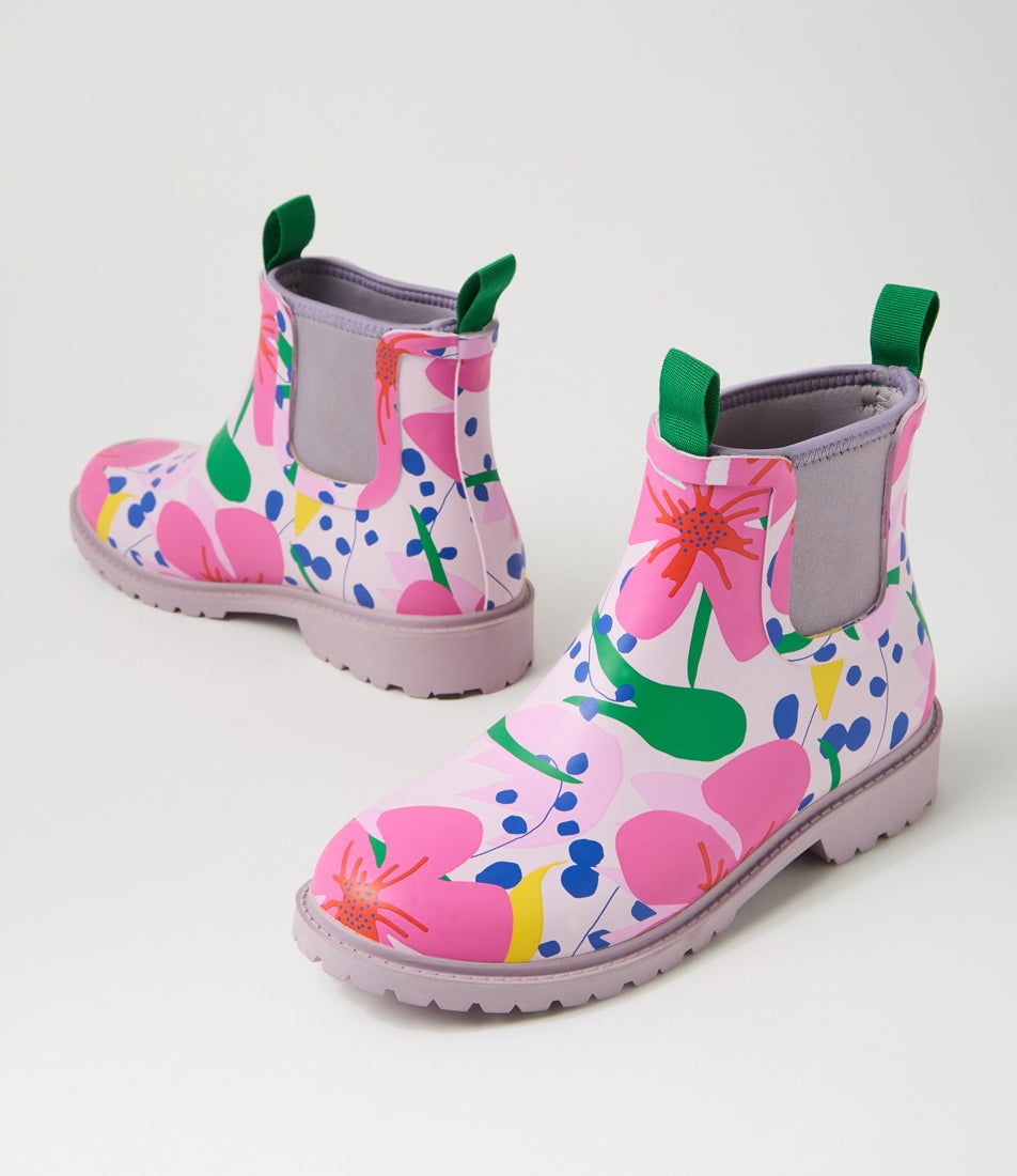 Splashy Floral Gumboot Ankle Boots