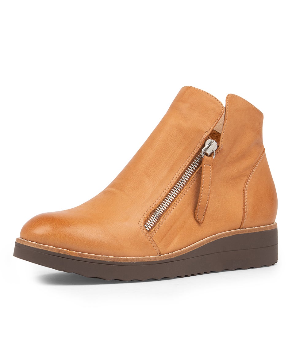 Ohmy Dark Tan Choc Leather Ankle Boots