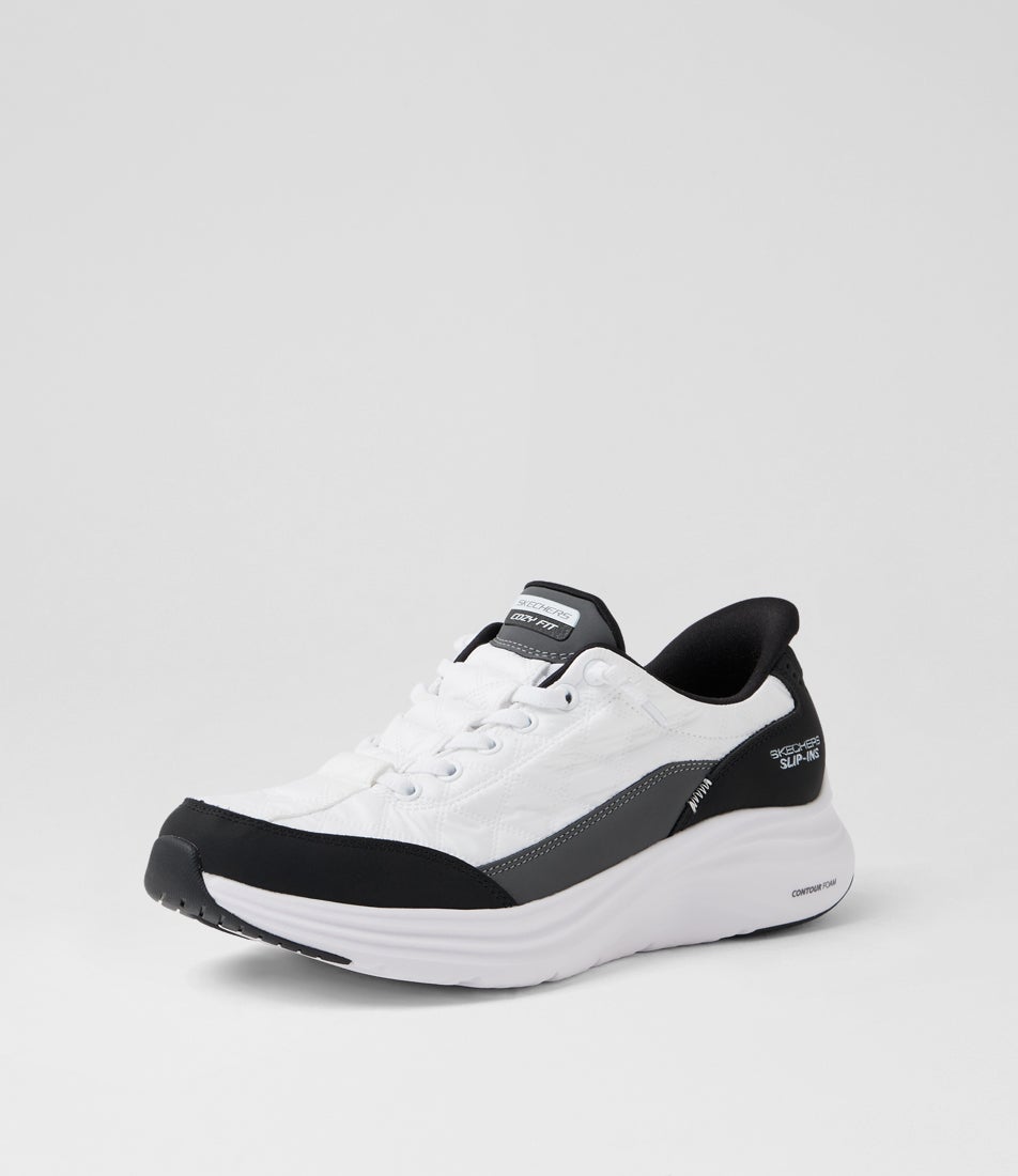 Cozy Fit White Black Fabric Sneakers