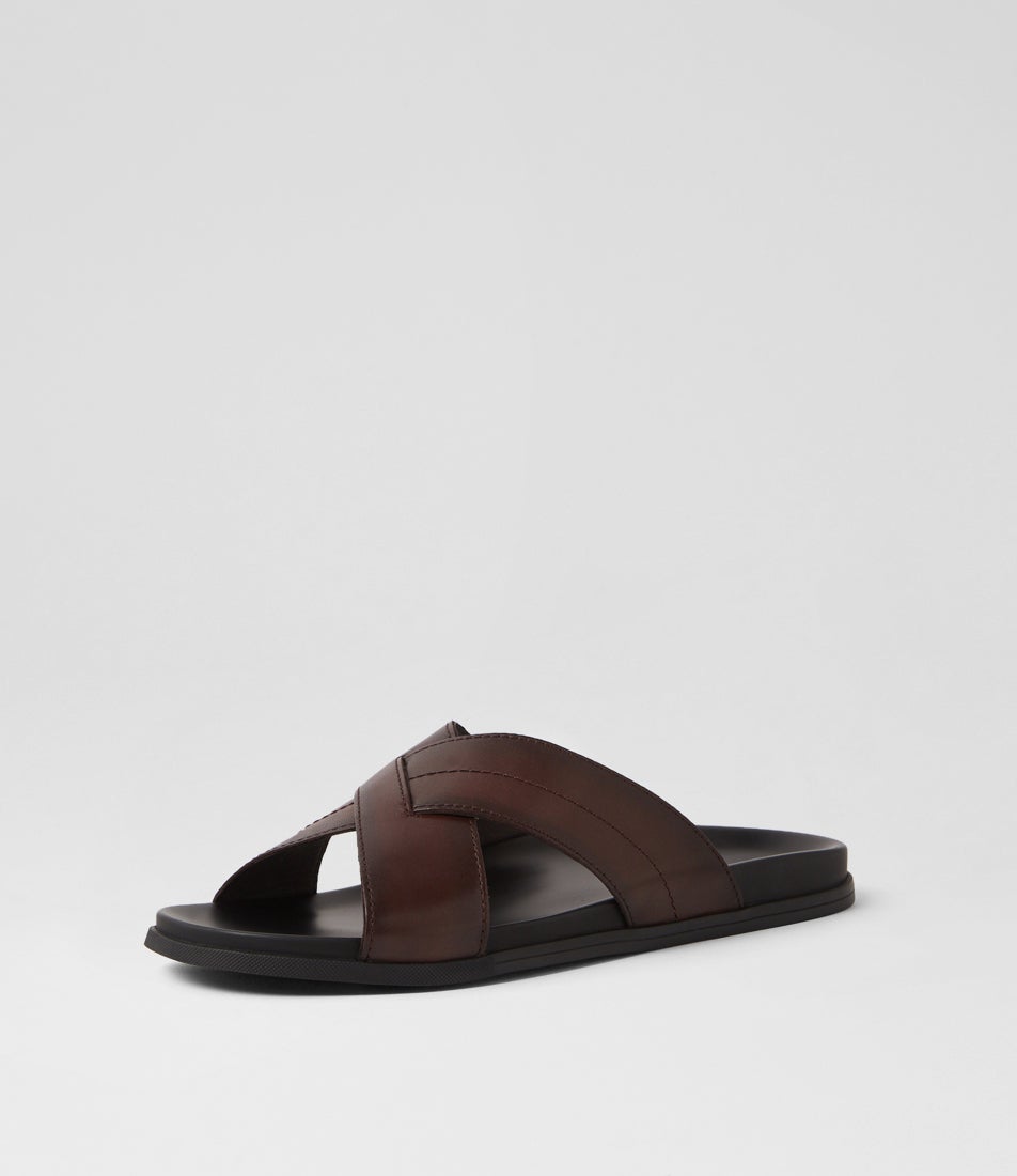 Sleigh Brown Leather Slides