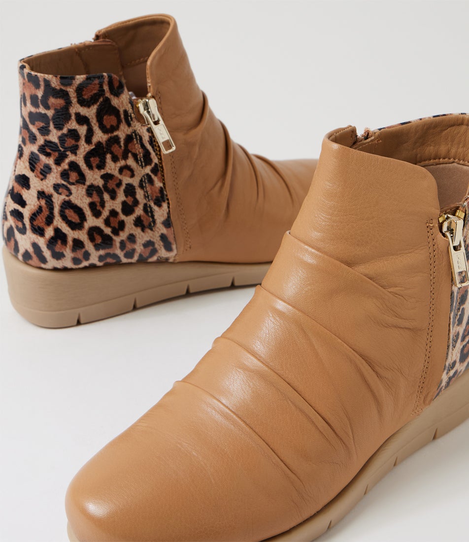 Maxie Camel Leopard Leather Ankle Boots Maxie Camel Leopard Leather Ankle Boots