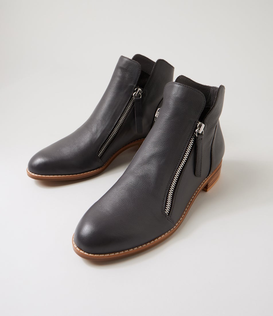 Norys New Charcoal Leather Ankle Boots