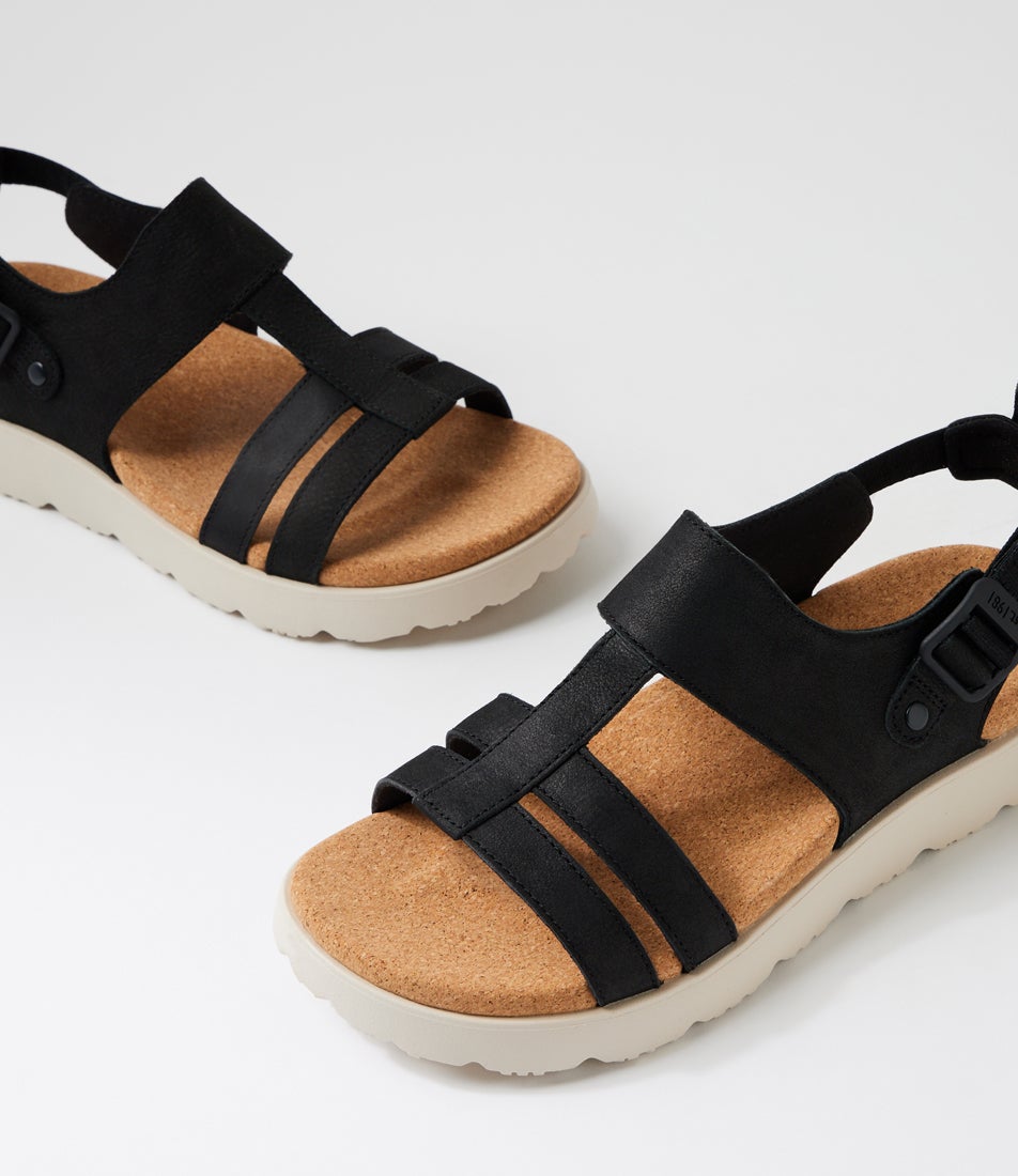 Fleur Backstrap Black Leather Sandals