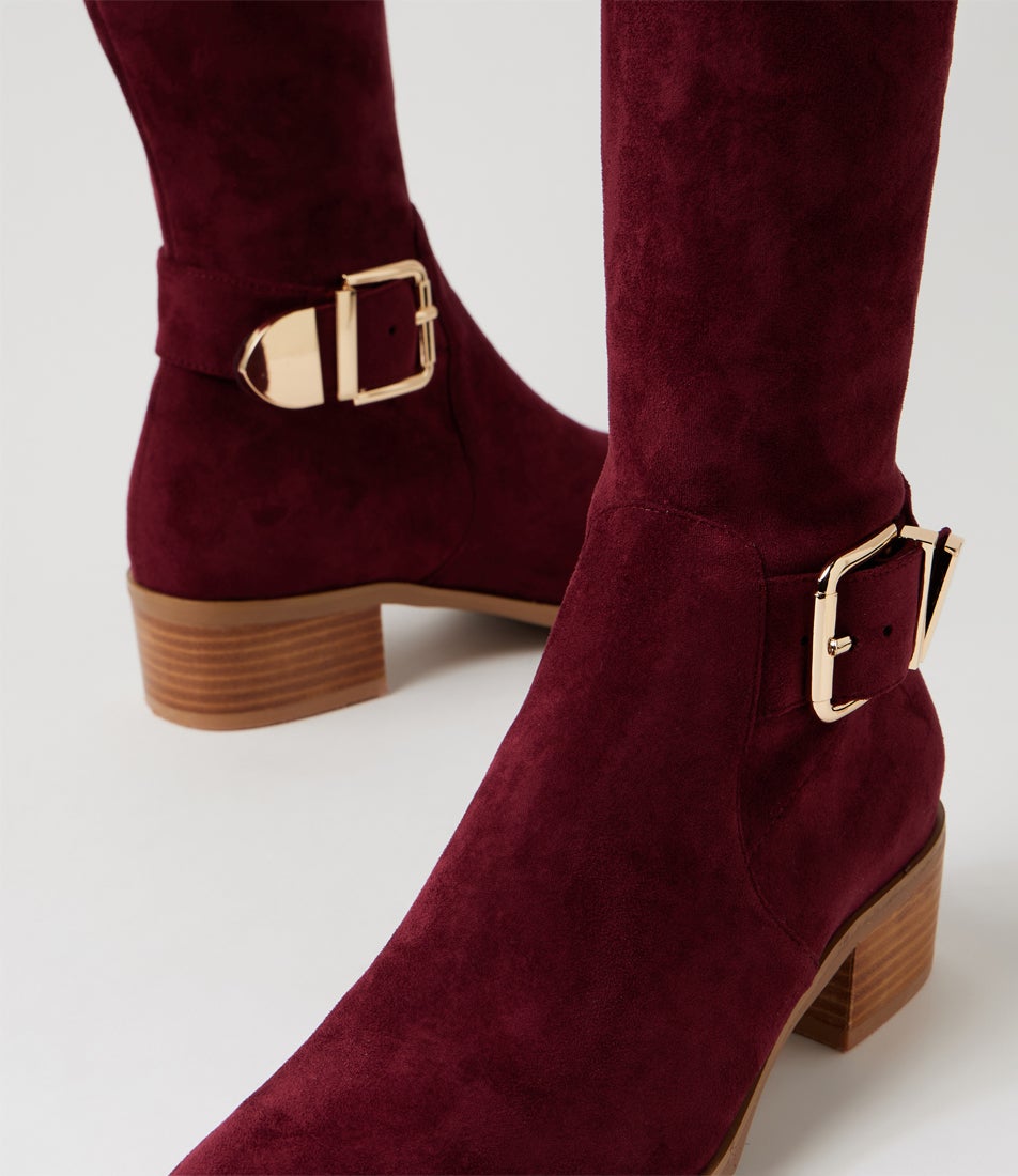 Tabloid Burgundy Microsuede Knee High Boots