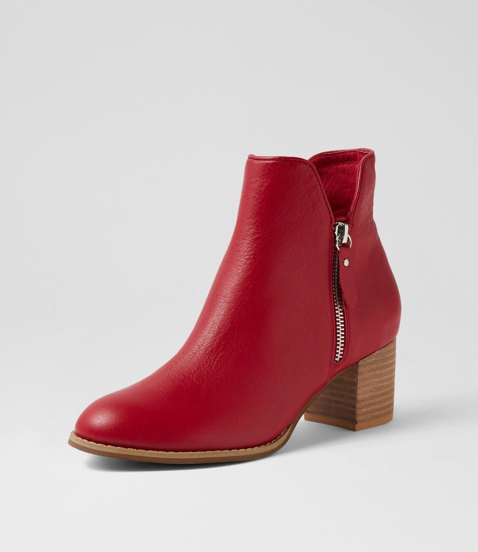 Shaine Dark Red Leather Ankle Boots