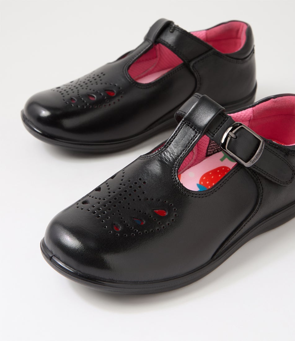 Erina Junior E Black Print Leather Flat Shoes
