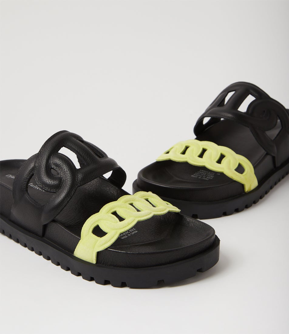 Ursula Light Citrus Black Suede Slides