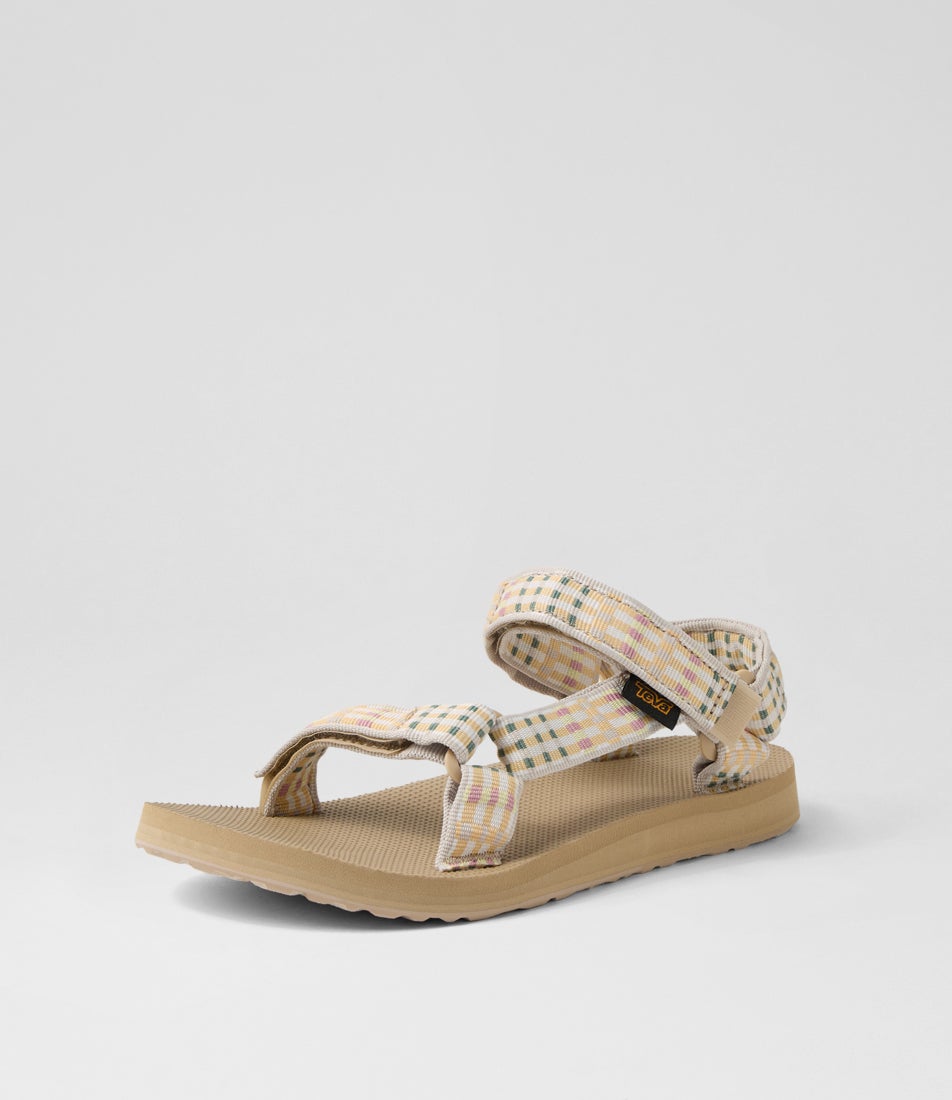 W Original Universal Modern Check Taupe Fabric Sandals