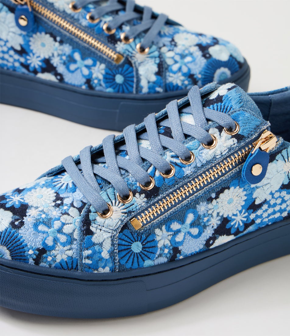 Ference Blue Flower Embroidery Multi Sneakers