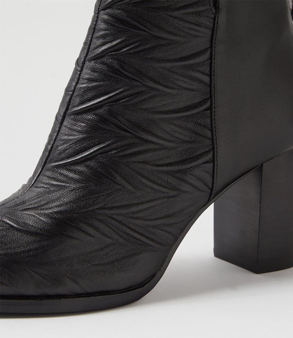 Amparo Black Leather Ankle Boots