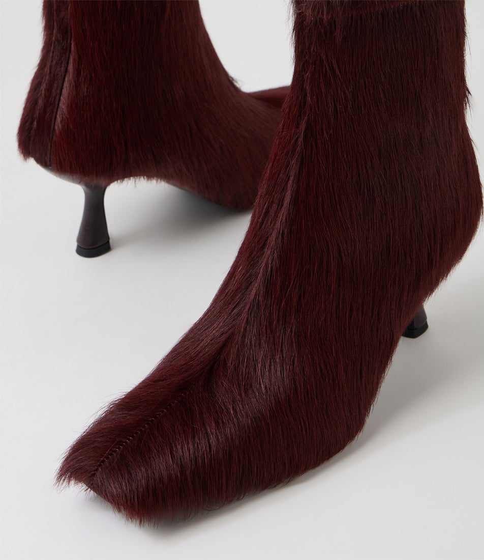 Luciole Burgundy Long Pony Ankle Boots
