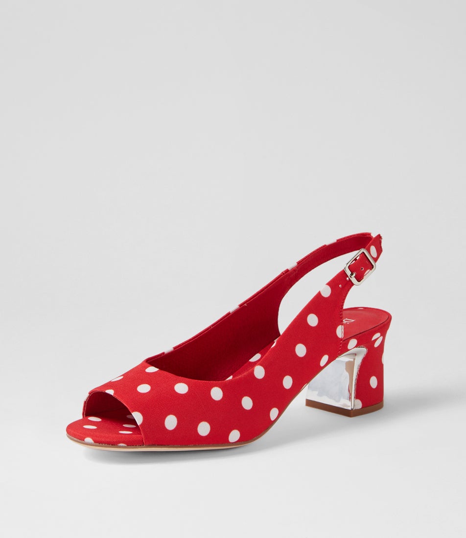 Jackiest Red White Spot Fabric Sandals