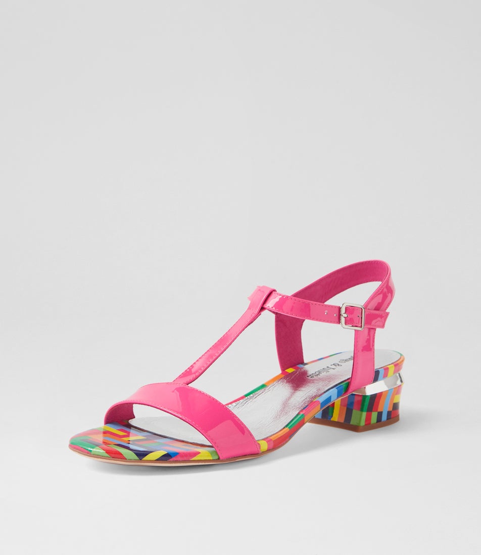 Taner Hot Pink Stripe Patent Leather Sandals