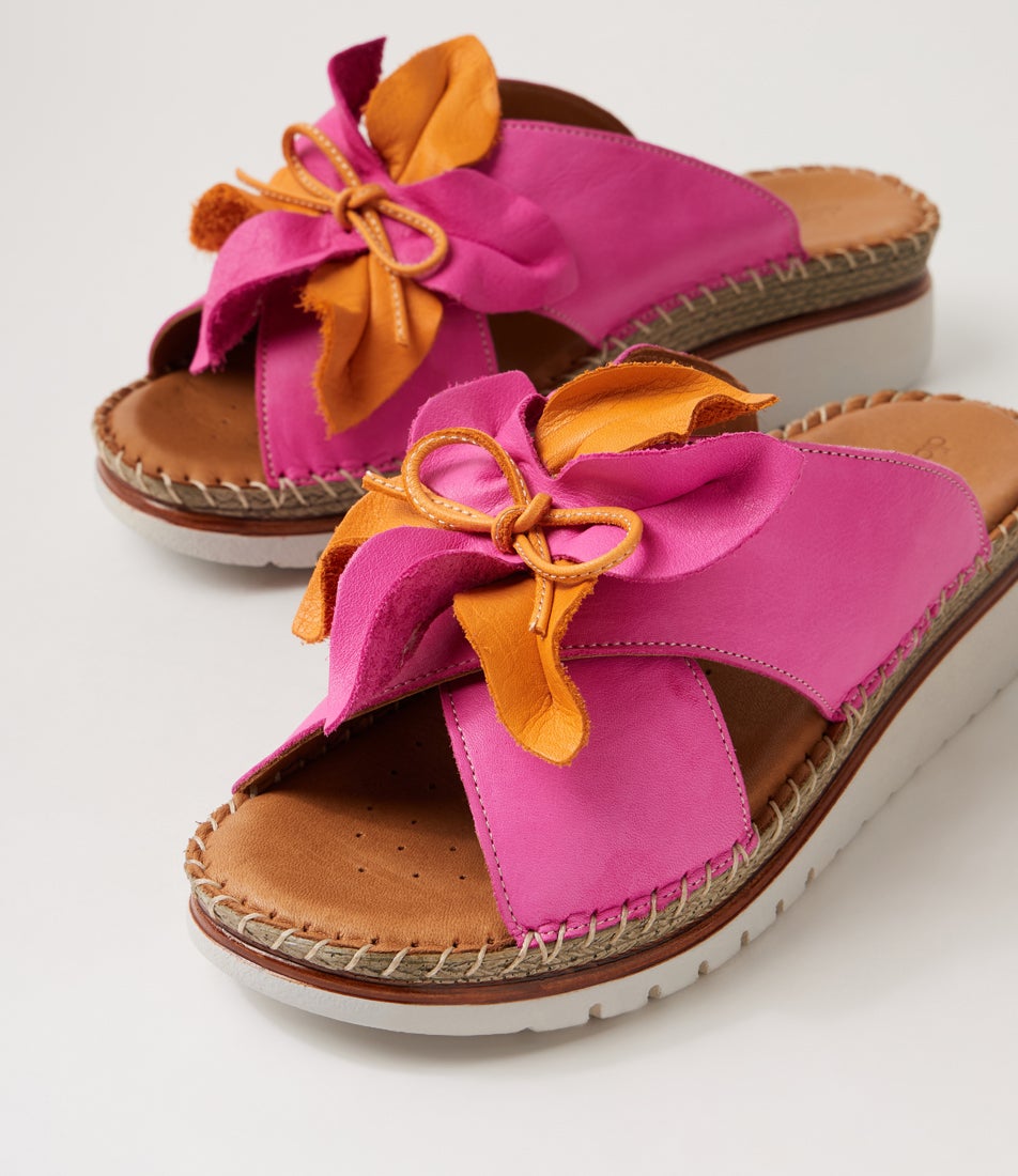 Intreege Fuchsia Orange Leather Sandals