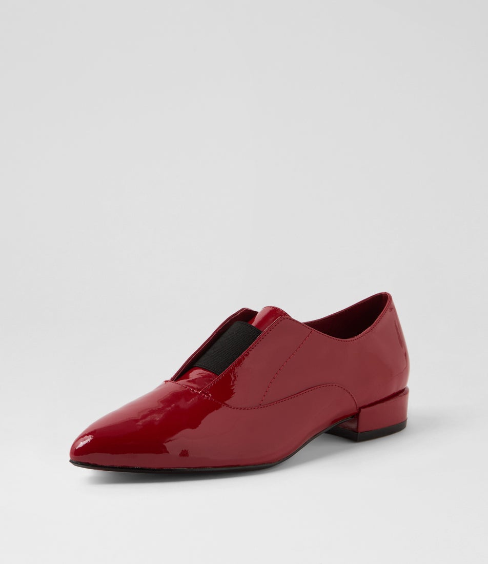 Elahs Dark Red Black Patent Elastic Flat Shoes