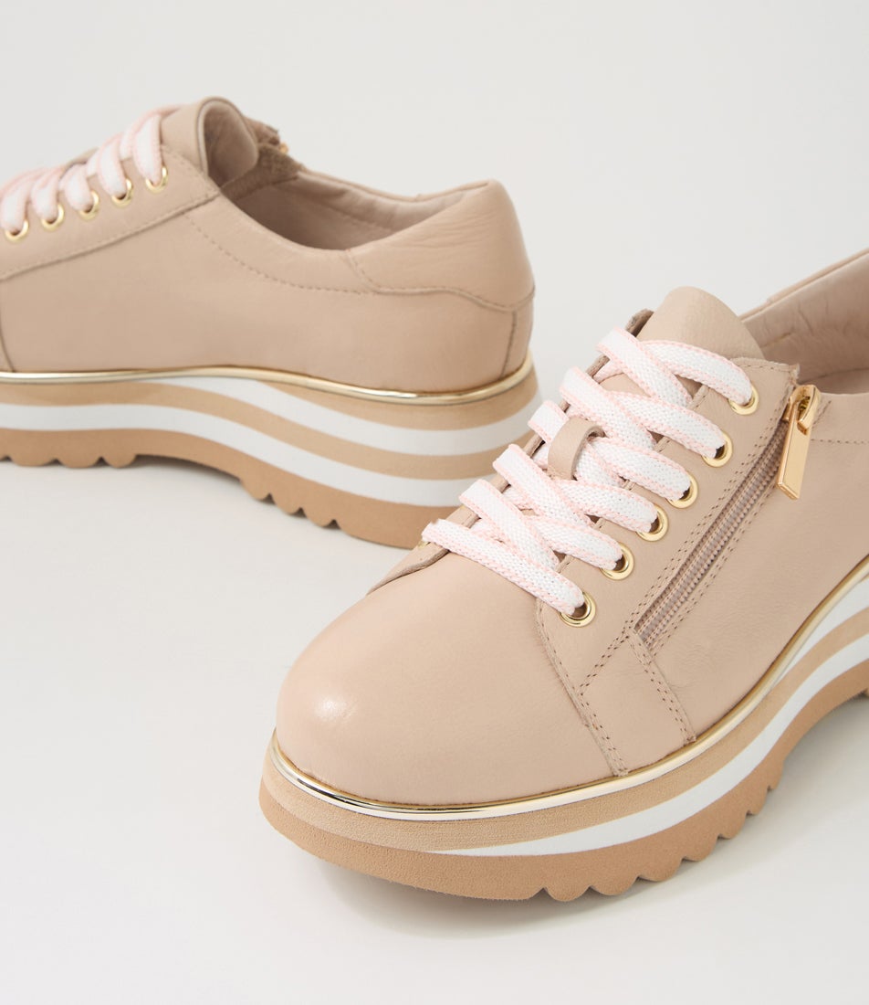 Eammes Nude Leather Lace Up Flats