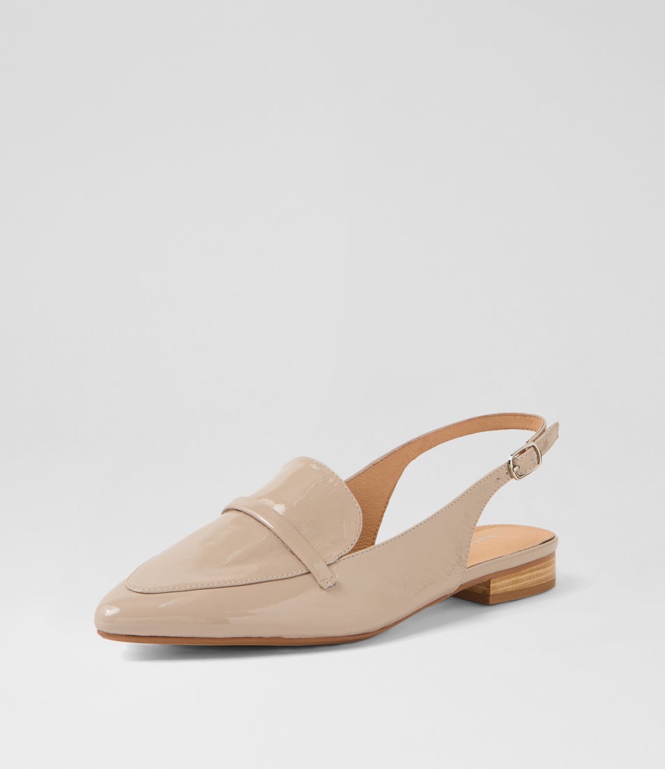 Dainer Taupe Natural Patent Leather Flat Shoes