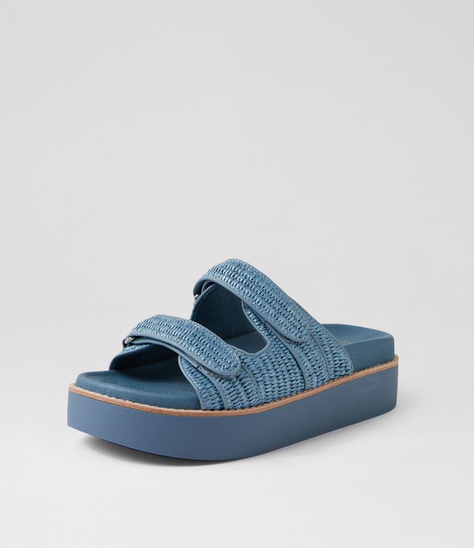Gerada Denim Synthetic Raffia Slides