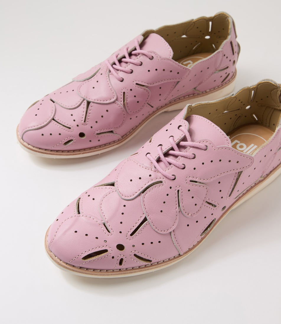 Derby Applique Rose Blush Leather Lace Up Flats