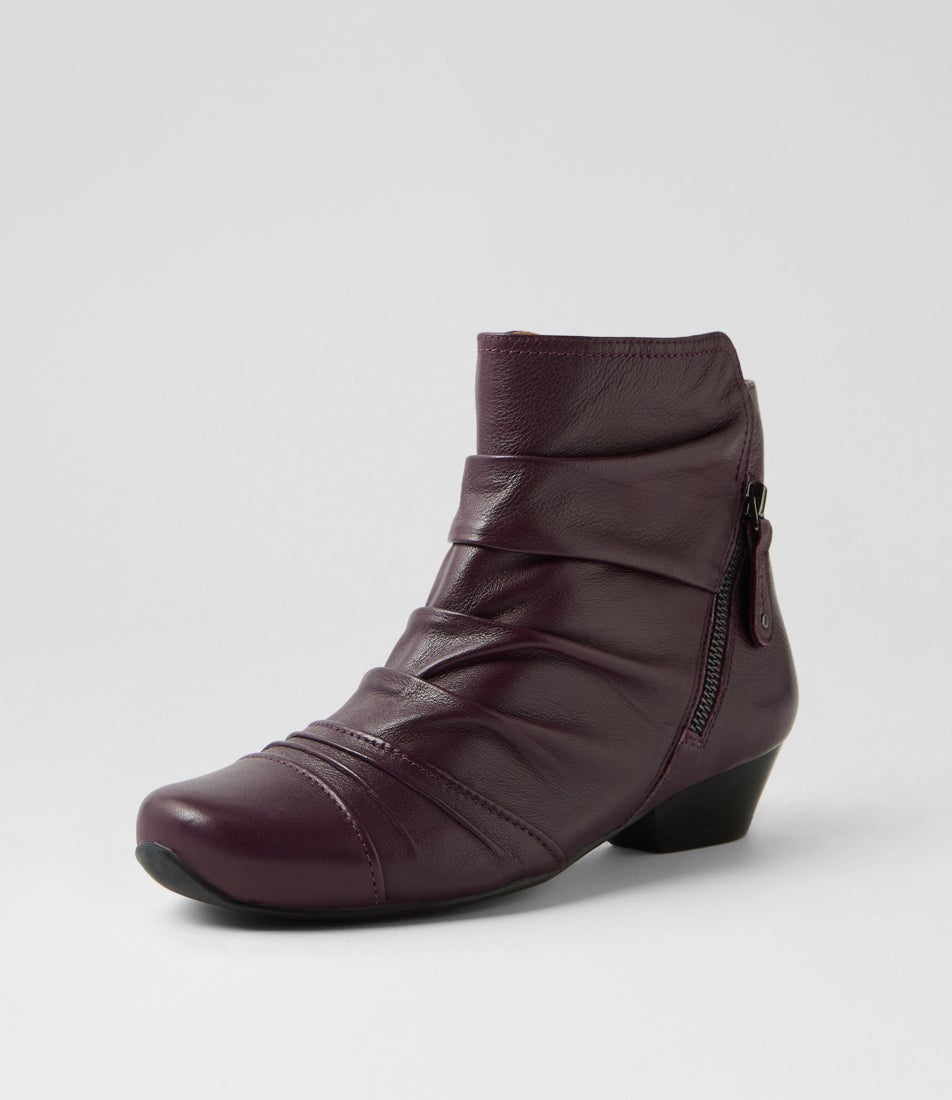 Camryn Xw Aubergine Leather Ankle Boots
