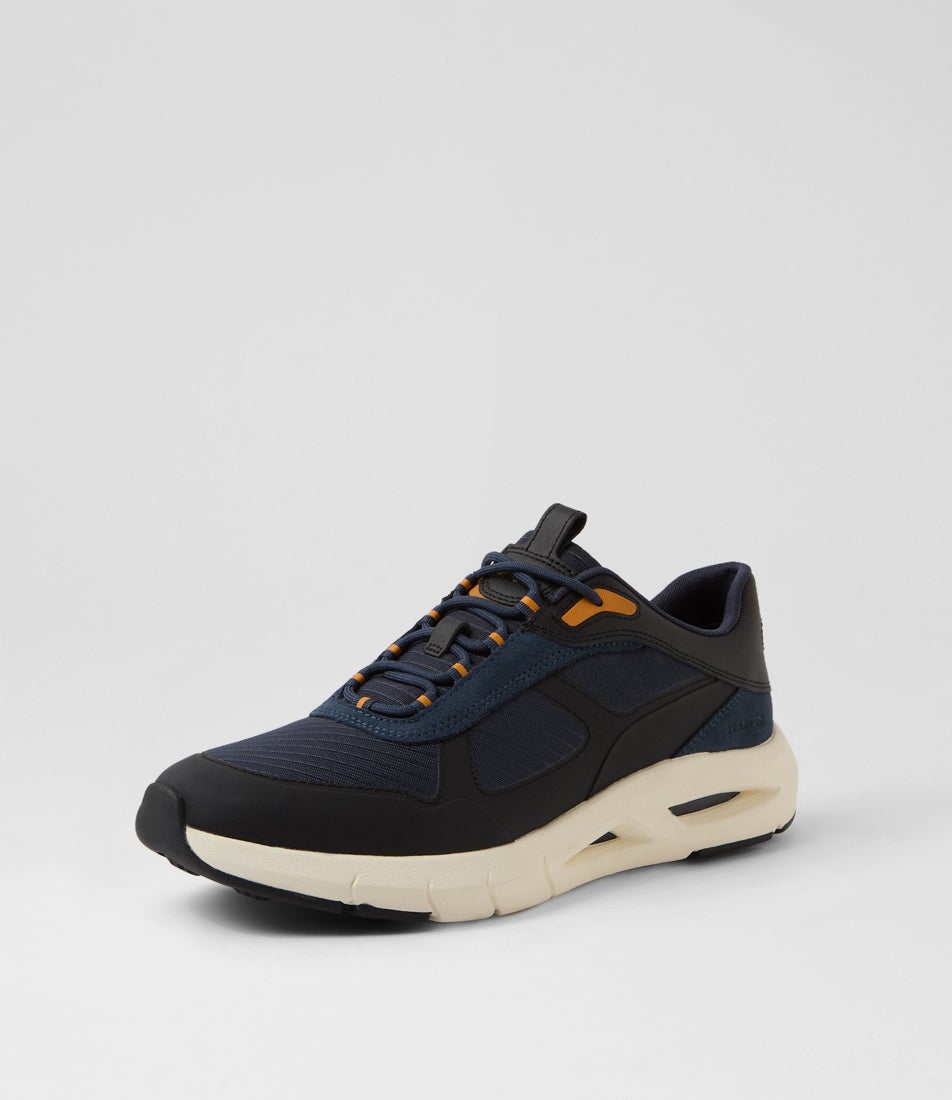 U Spherica Ecub 5 Dark Avio Black Leather Sneakers